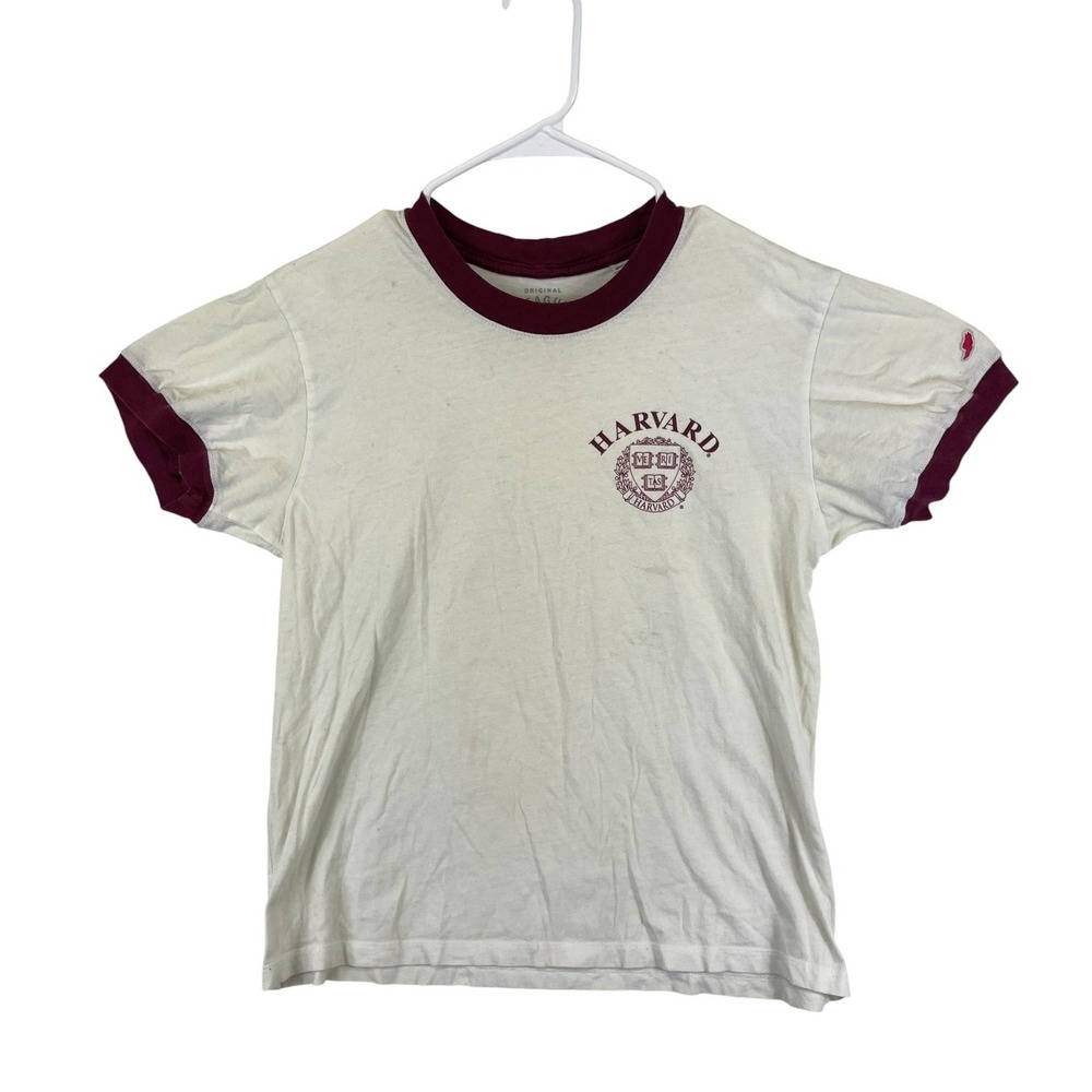 Original League Harvard Univ Crimson Ringer‎ T Shirt Women's Medium White Retro